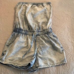 denim strapless romper